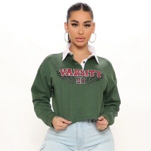 Fashion Nova Green Varsity Cropped Shirt